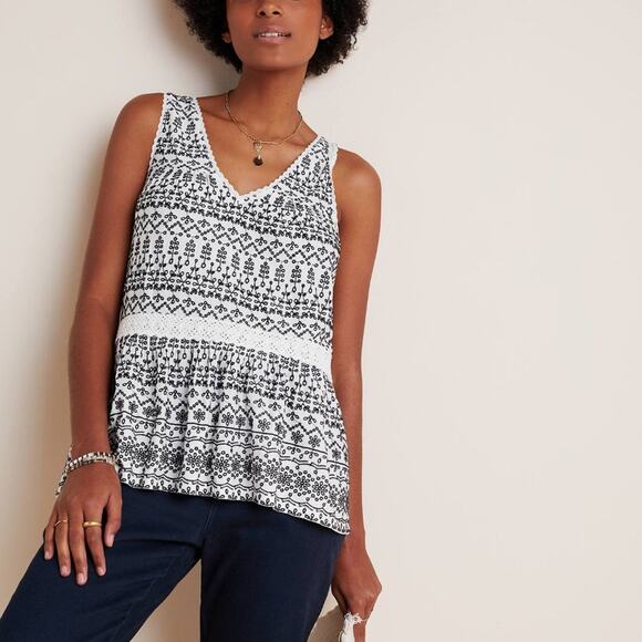 Anthropologie Ivory Cammie Embroidered Peplum Top - Picture 12 of 16